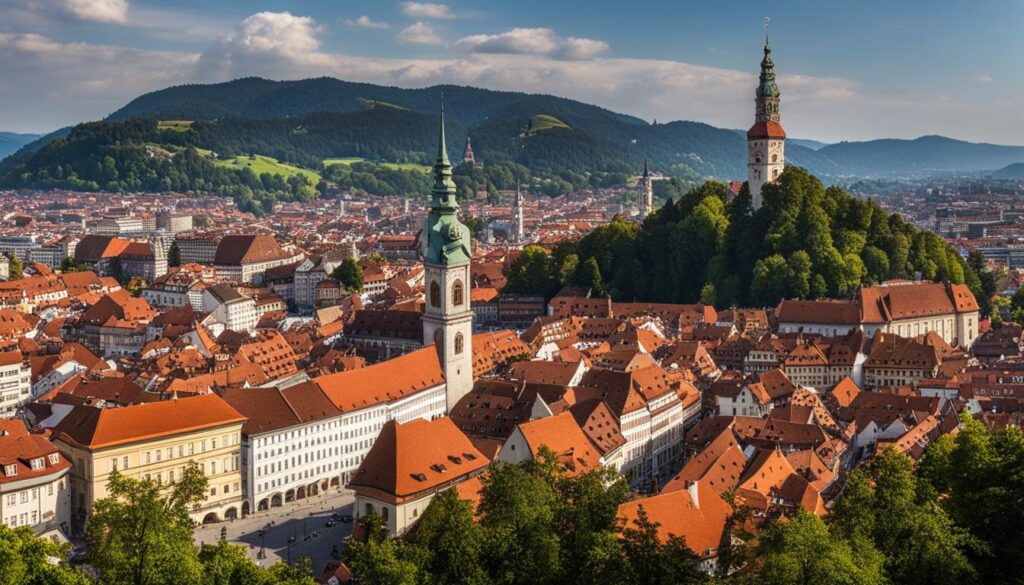A view of Graz from the clocktower A view of Graz from the clocktower