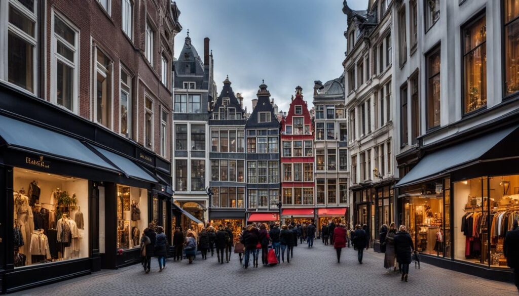 Antwerp street with fashion shops Antwerp street with fashion shops