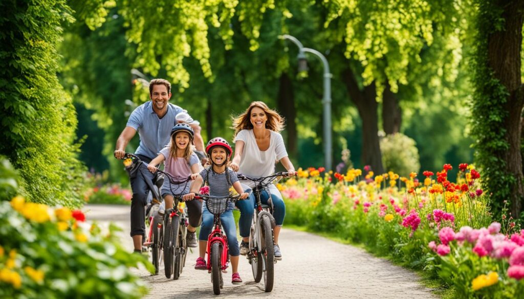 Family biking in Vienna's City Park Family biking in Vienna's City Park