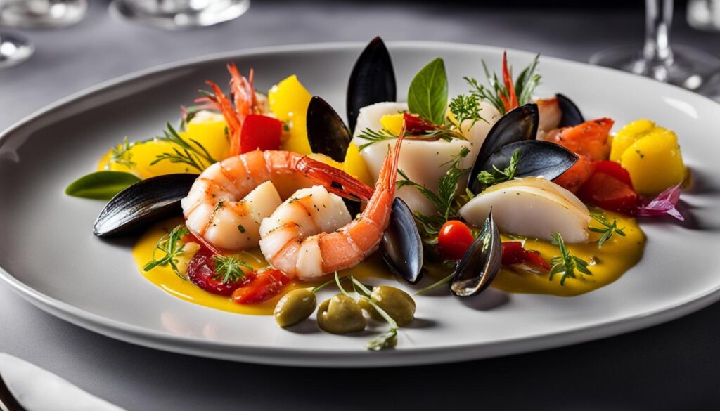 Seafood dish at a restaurant Seafood dish at a restaurant