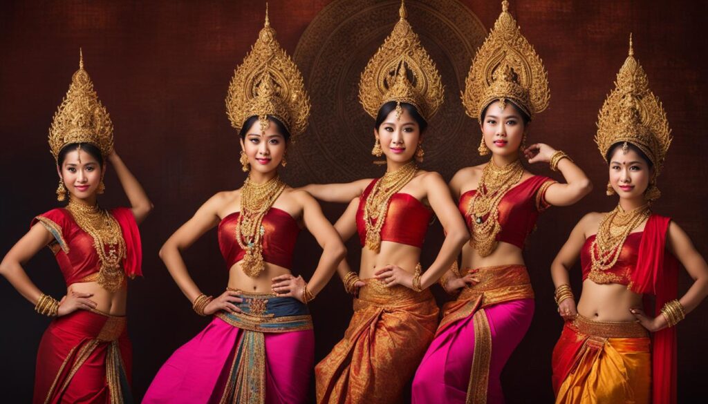 Khmer costumes in Apsara dance Khmer costumes in Apsara dance