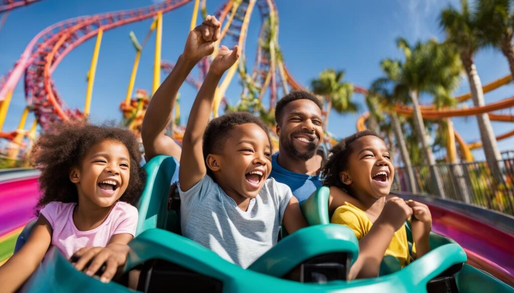 Family enjoying a theme park ride Family enjoying a theme park ride