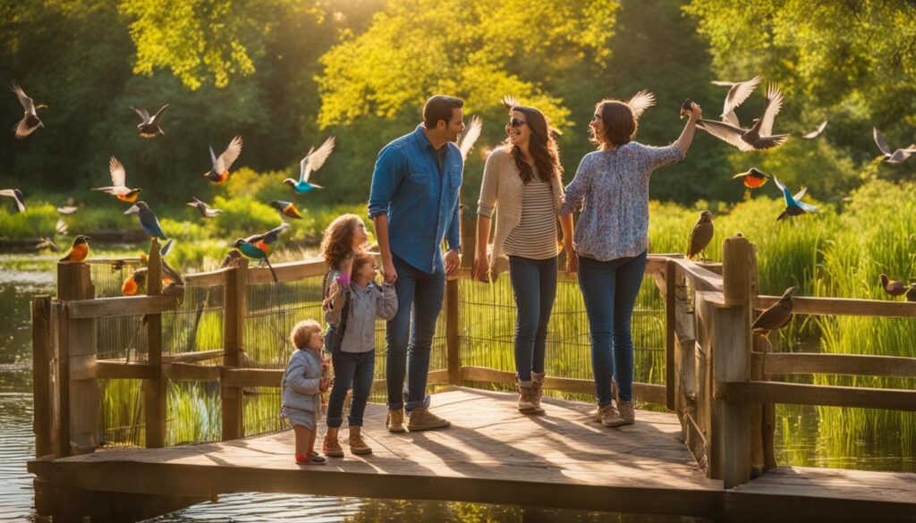 Family enjoying an immersive bird experience Family enjoying an immersive bird experience