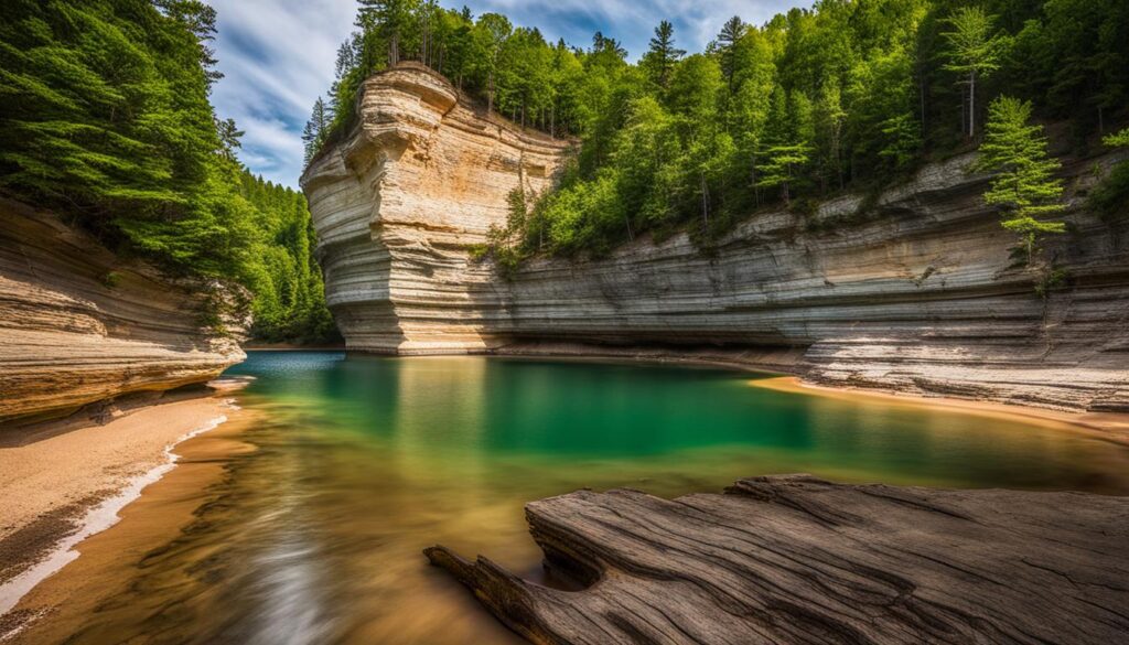Majestic cliffs and waterfalls at Pictured Rocks National Lakeshore Majestic cliffs and waterfalls at Pictured Rocks National Lakeshore