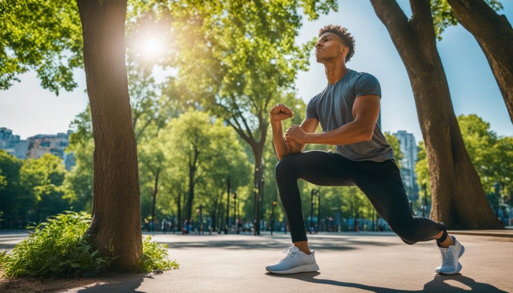 man exercising in a park near a building man exercising in a park near a building