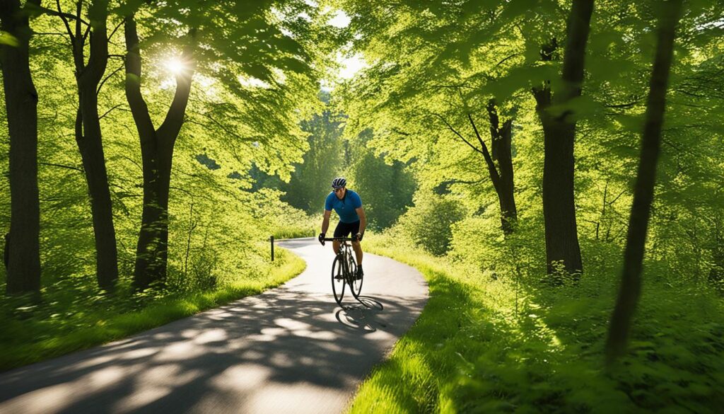 Cycling on a scenic trail near Montreal Cycling on a scenic trail near Montreal