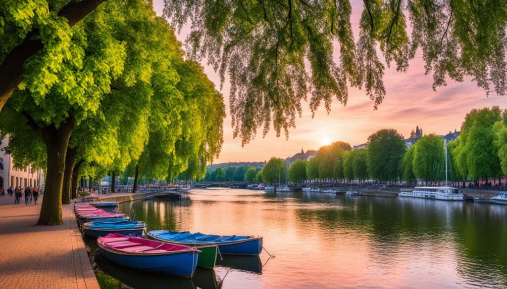 Relaxing Esplanade by the Moselle river Relaxing Esplanade by the Moselle river