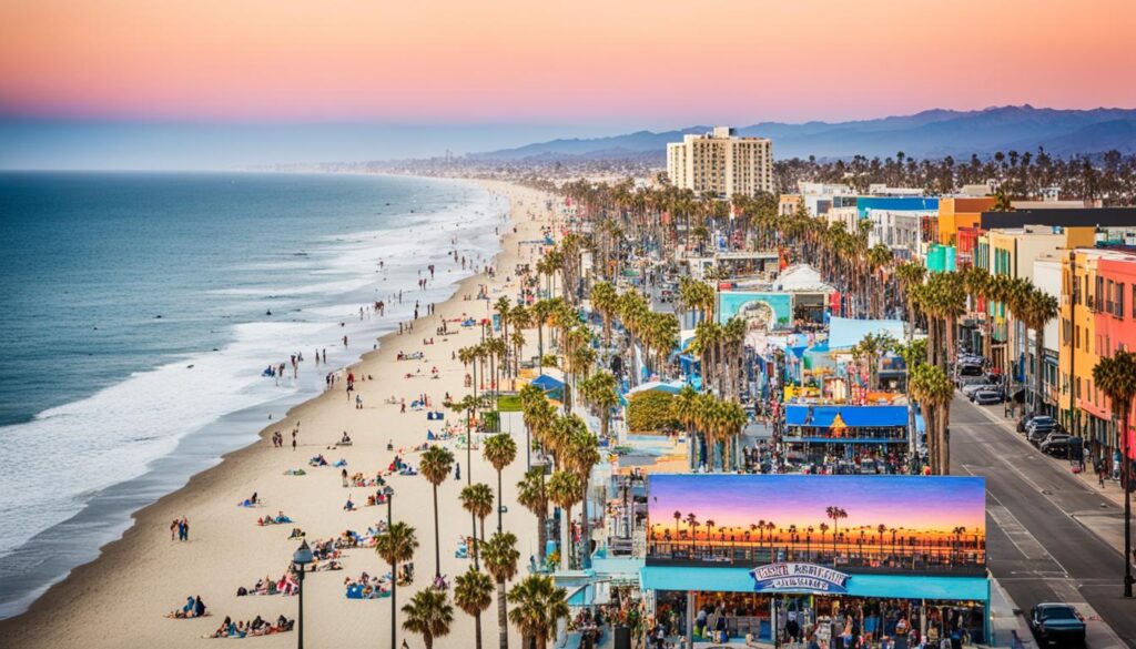 Santa Monica and Venice Beach at sunset Santa Monica and Venice Beach at sunset