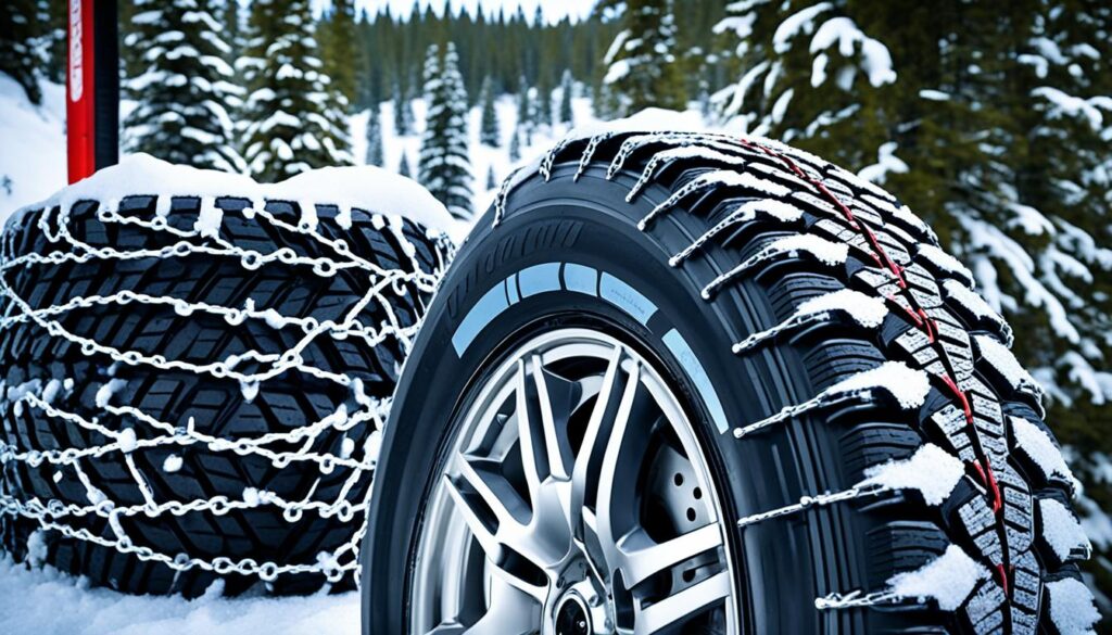 Snow tires and chains for winter driving in Lake Tahoe Snow tires and chains for winter driving in Lake Tahoe