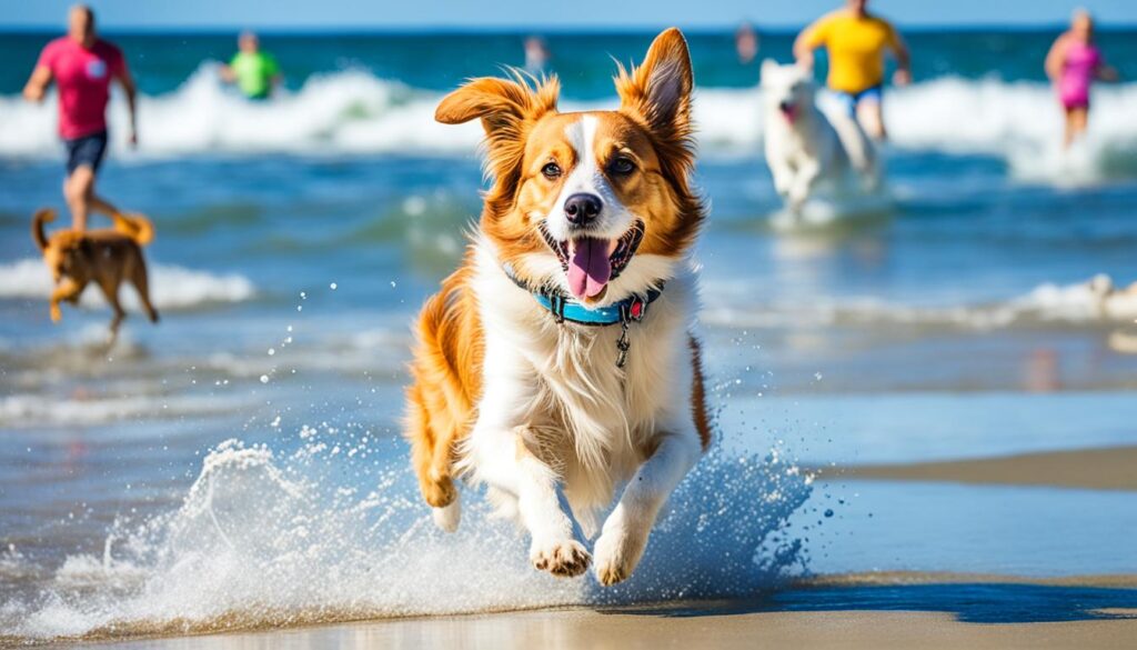 dog playing at a dog-friendly event dog playing at a dog-friendly event