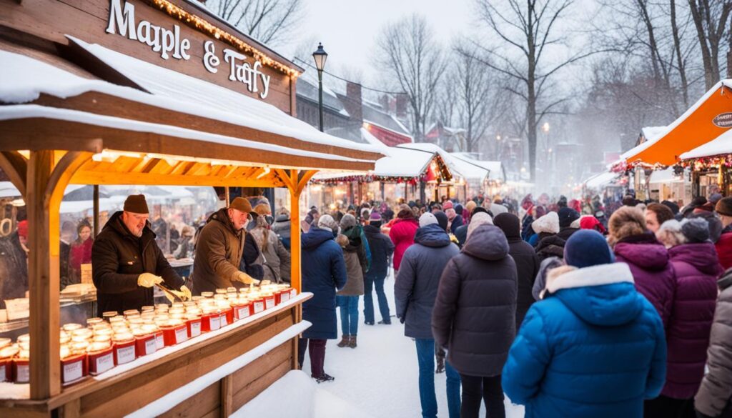 maple taffy stands in Petit Champlain maple taffy stands in Petit Champlain