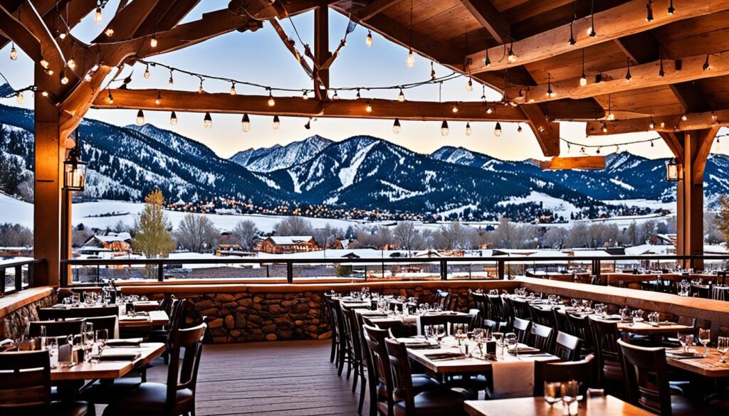 Boulder dining with scenic mountain vistas Boulder dining with scenic mountain vistas