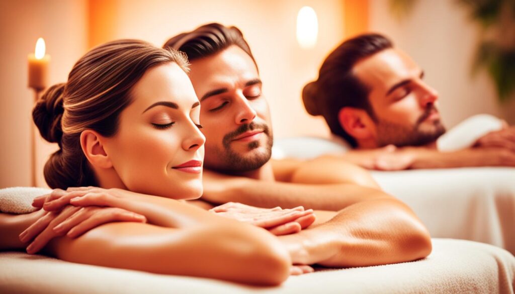 Couple enjoying a relaxing spa treatment Couple enjoying a relaxing spa treatment