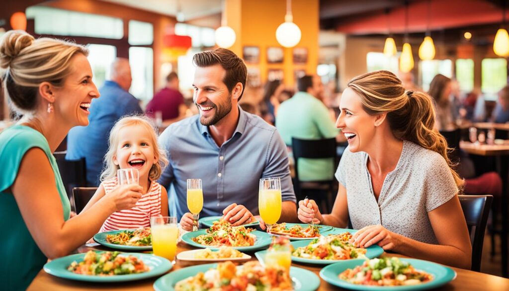Family enjoying a delicious meal at a restaurant Family enjoying a delicious meal at a restaurant