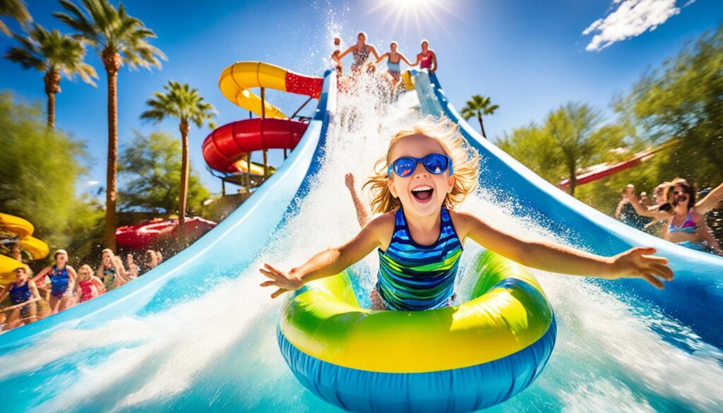 Family enjoying water slide at Breakers Water Park Family enjoying water slide at Breakers Water Park