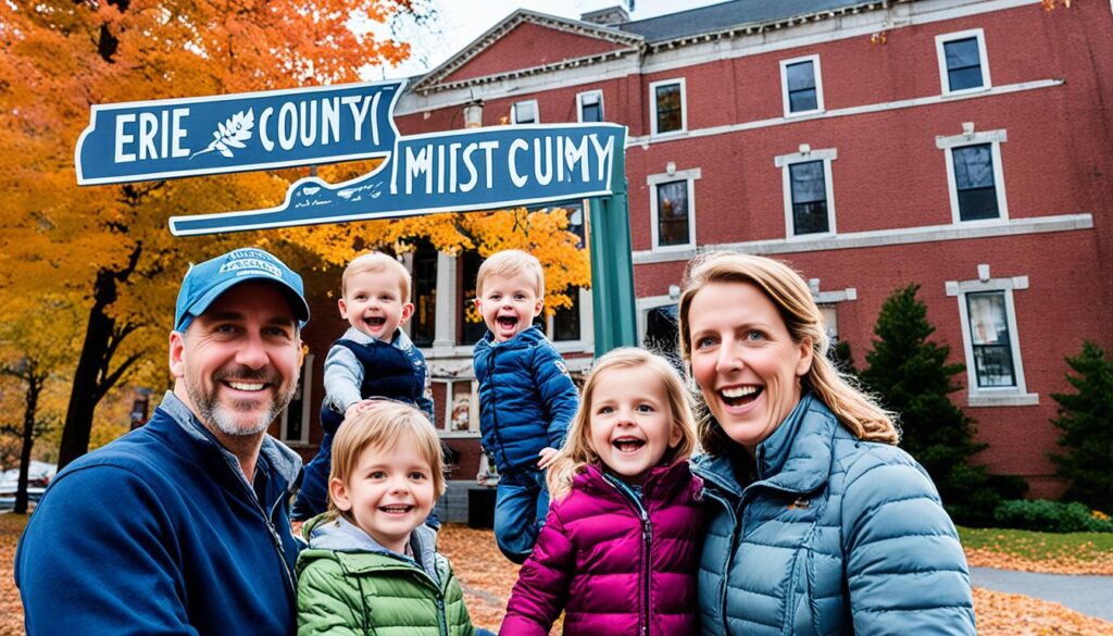 Family exploring historic site in Buffalo Family exploring historic site in Buffalo