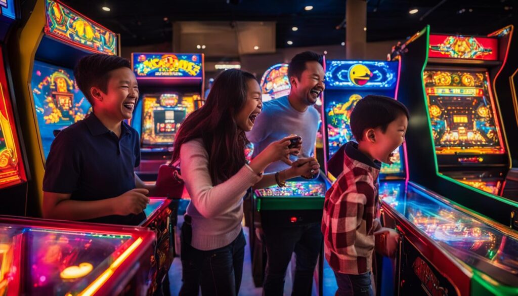 Family having fun in an arcade Family having fun in an arcade