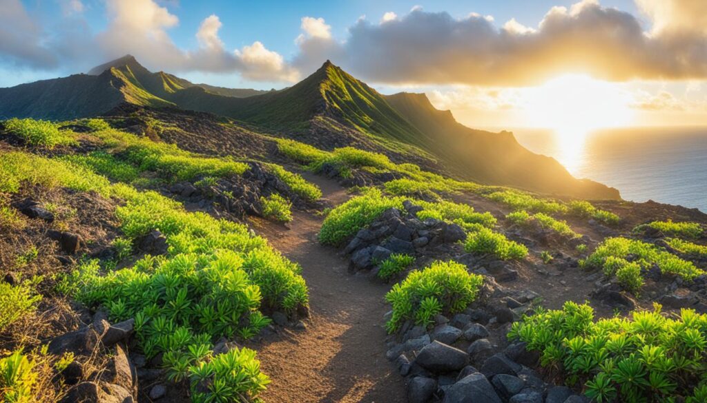 Hiking the Diamond Head Crater Trail at sunrise Hiking the Diamond Head Crater Trail at sunrise