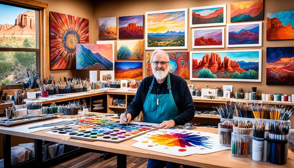 Local artist working in a studio Local artist working in a studio