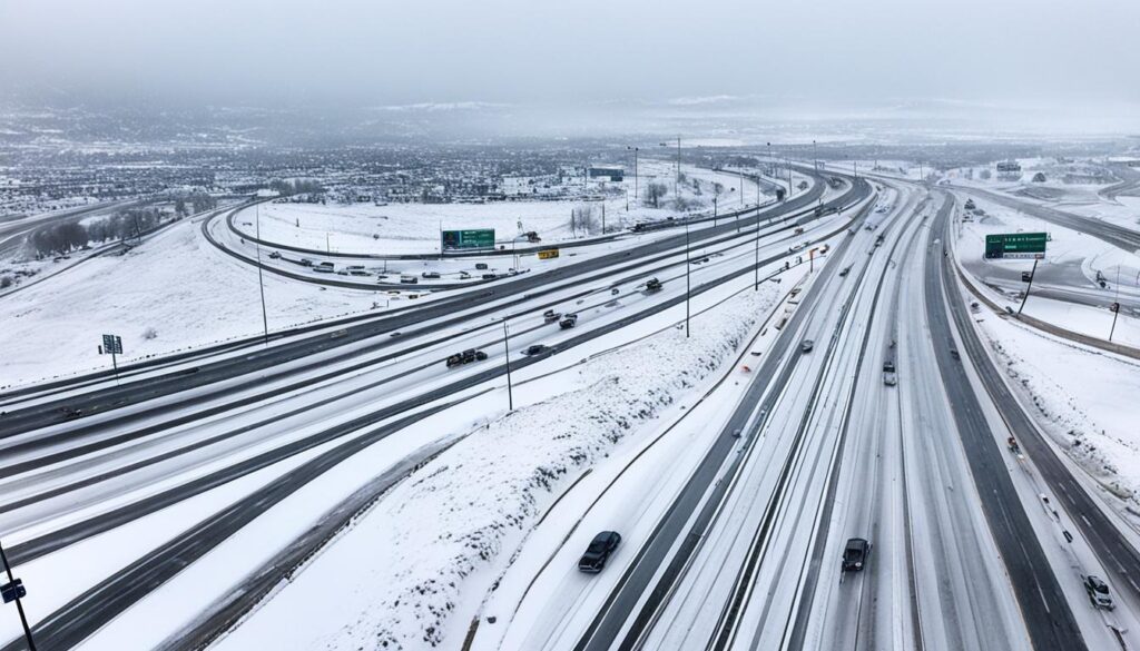 Road conditions in Denver during snowfall Road conditions in Denver during snowfall