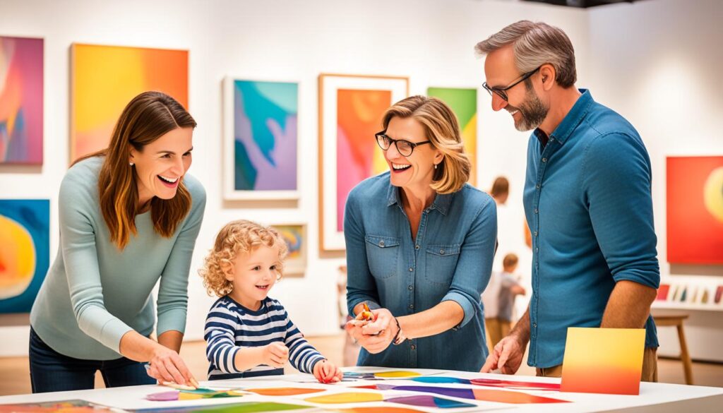 family exploring art gallery family exploring art gallery