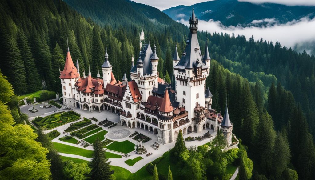 Aerial view of Peles Castle Aerial view of Peles Castle
