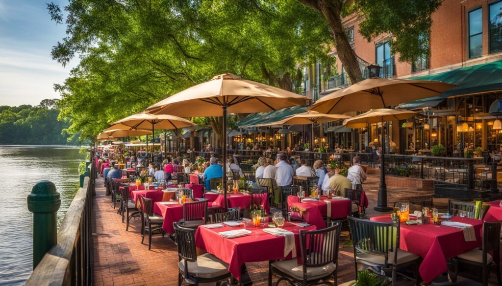 Augusta Riverwalk patio dining Augusta Riverwalk patio dining