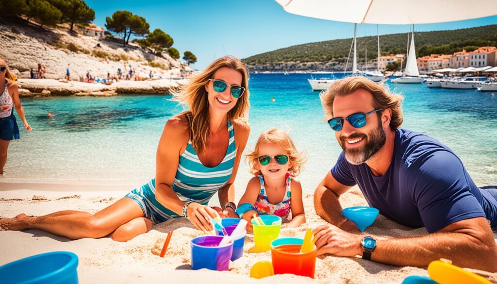 Family enjoying a beach day in Hvar Family enjoying a beach day in Hvar