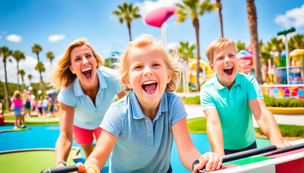 Family enjoying mini golf at Atlantic Fun Park Family enjoying mini golf at Atlantic Fun Park