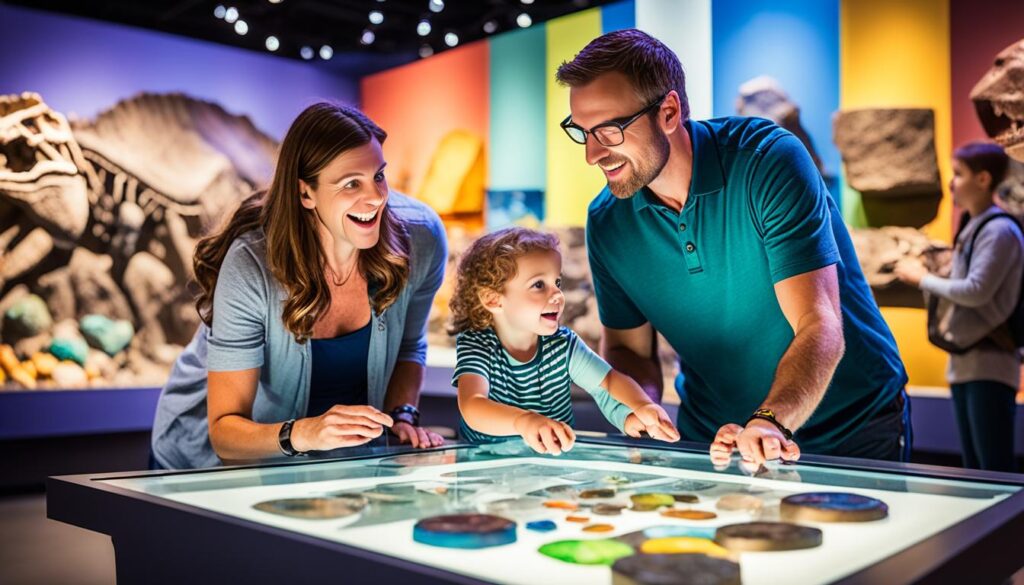 Family enjoying museum exhibits Family enjoying museum exhibits