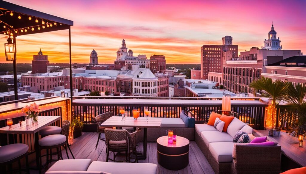 Rooftop bar with sunset view in Savannah Rooftop bar with sunset view in Savannah