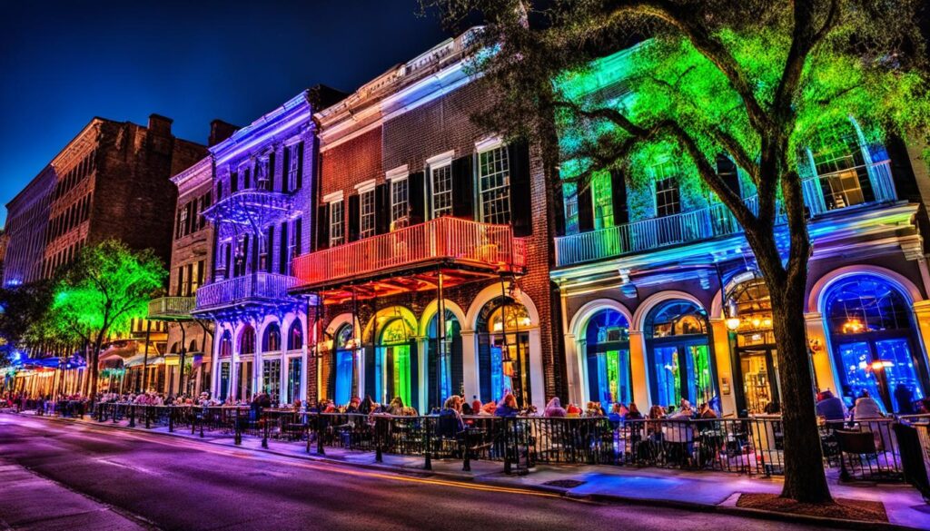 Savannah's River Street at night Savannah's River Street at night