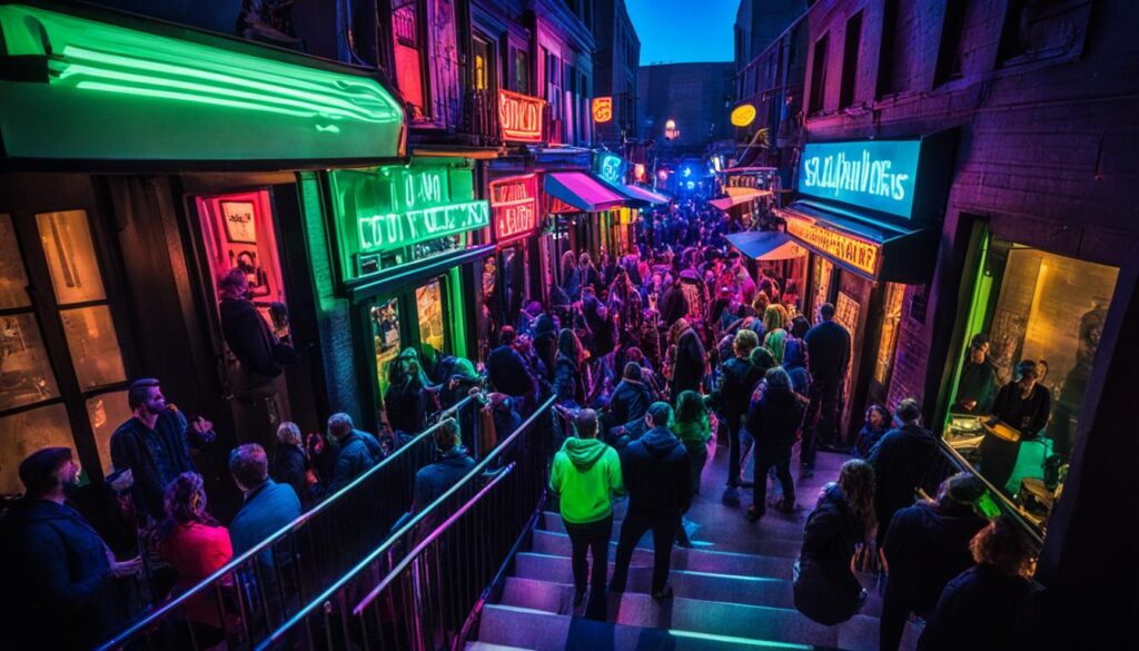 Split live music scene and hidden bars Split live music scene and hidden bars