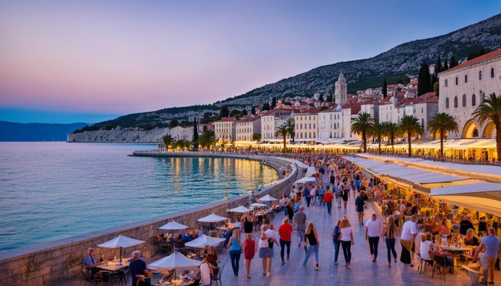 Split nightlife along the waterfront promenade Split nightlife along the waterfront promenade