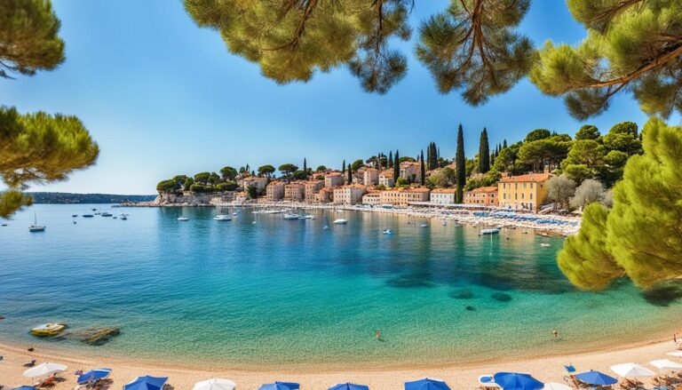 Which beach is best for swimming and relaxation in Rovinj?