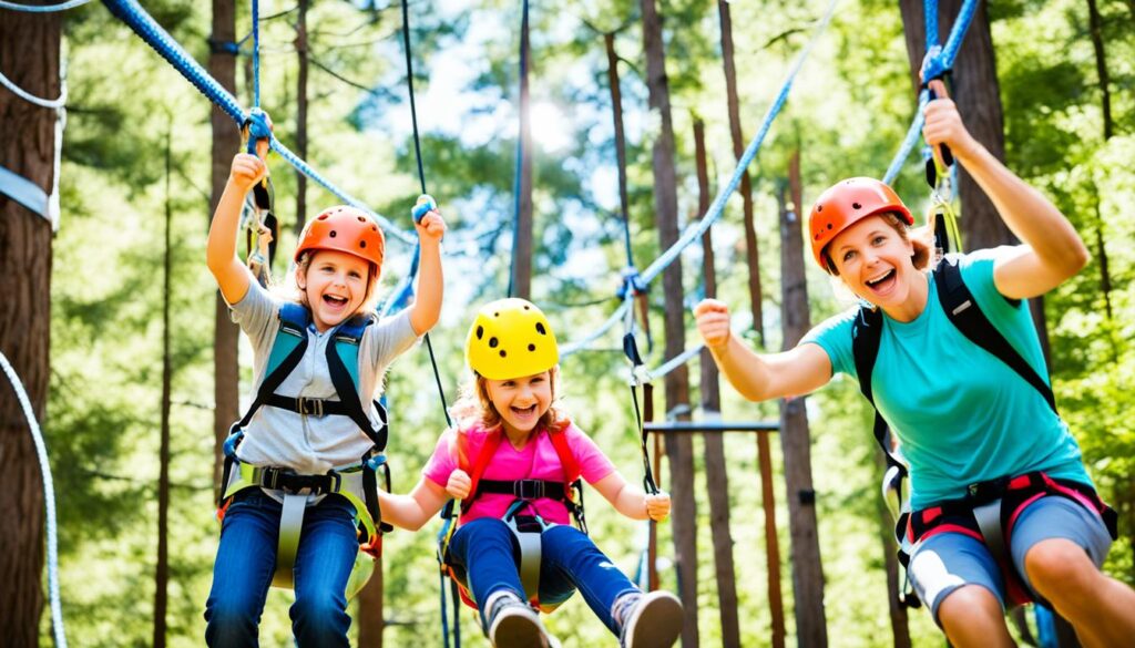 Family enjoying outdoor adventure in a Tartu adventure park Family enjoying outdoor adventure in a Tartu adventure park