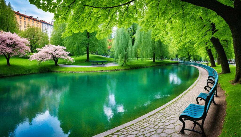 Ljubljana parks and river view Ljubljana parks and river view