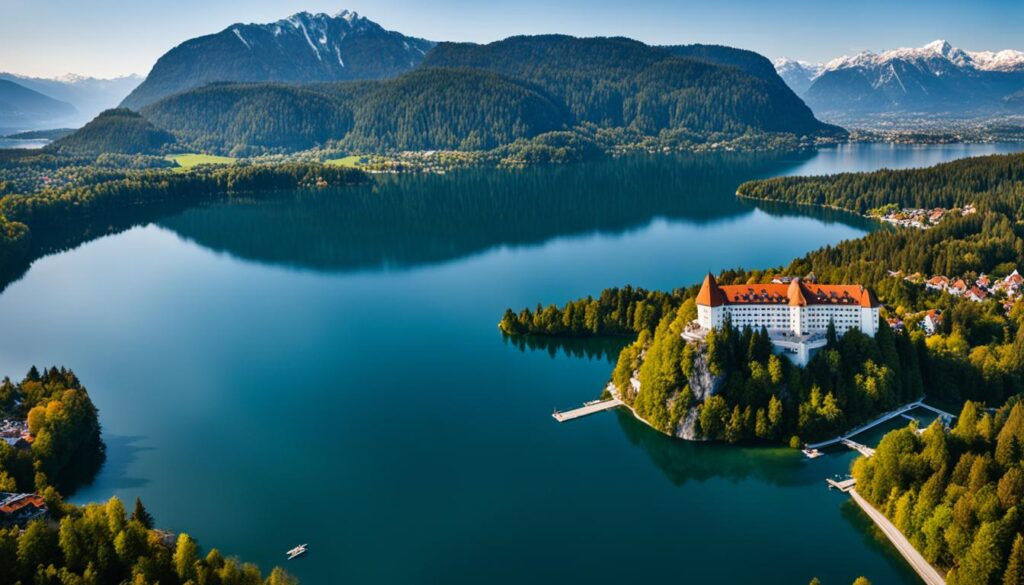 Panoramic views of Lake Bled from Hotel A Panoramic views of Lake Bled from Hotel A