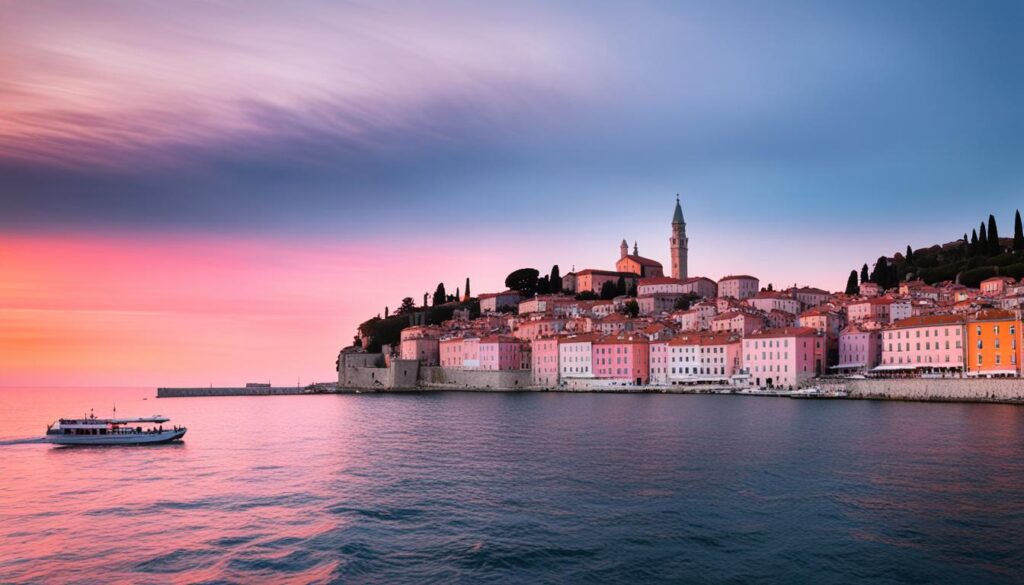 explore Piran by sea at sunset explore Piran by sea at sunset