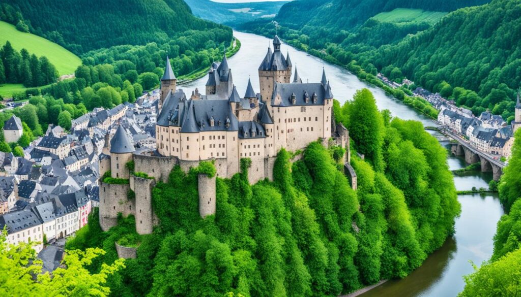 vianden castle panoramic view vianden castle panoramic view