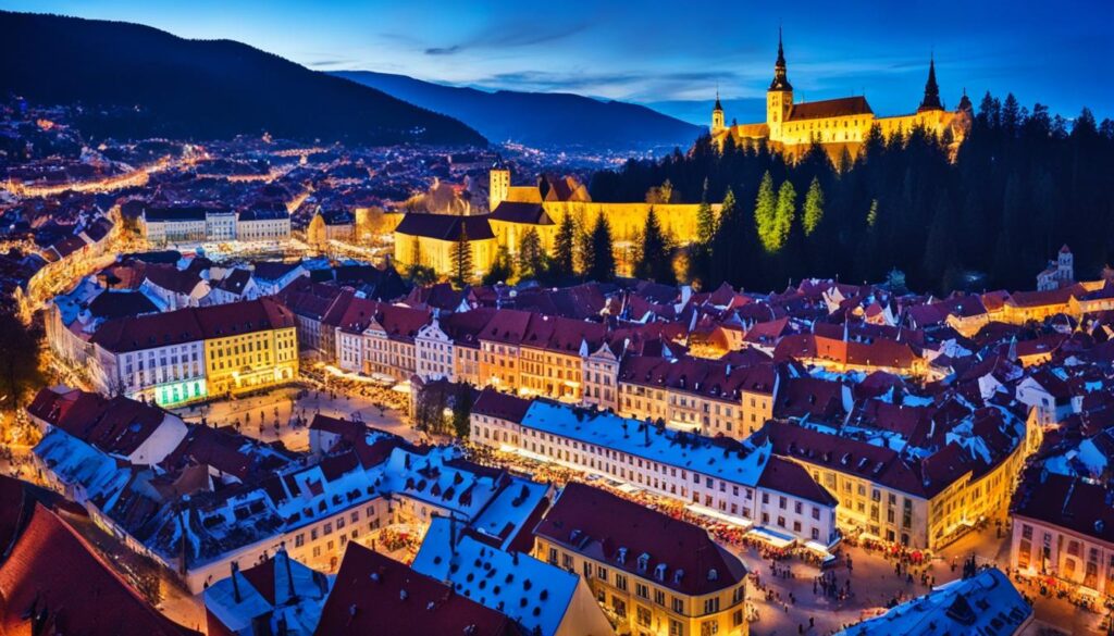 vibrant nightlife in Brasov Old Town vibrant nightlife in Brasov Old Town