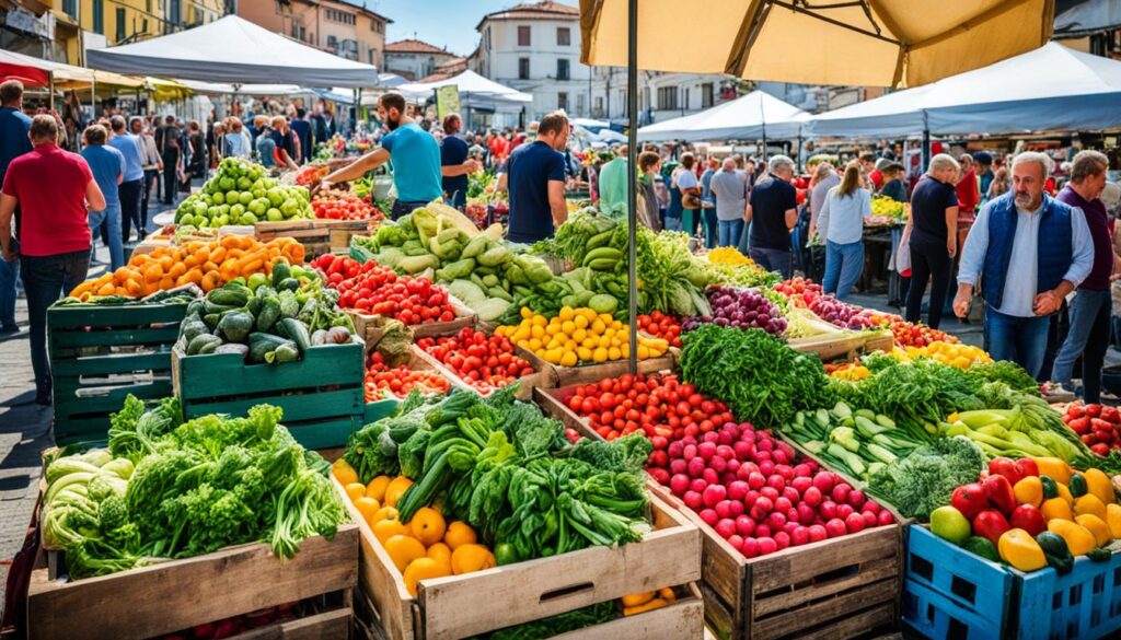 A snapshot of a bustling market in Podgorica showcasing local produce and vibrant stalls. A snapshot of a bustling market in Podgorica showcasing local produce and vibrant stalls.