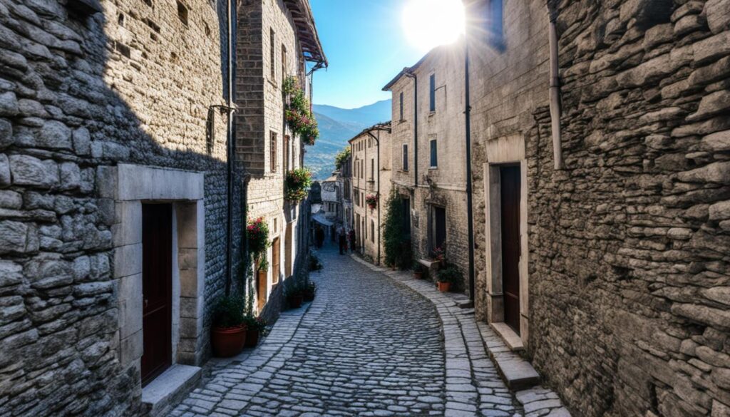 Charming alley in Gjirokaster Charming alley in Gjirokaster