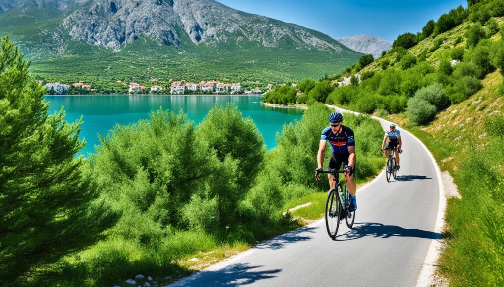 Cycling path options at Lake Shkodra Cycling path options at Lake Shkodra