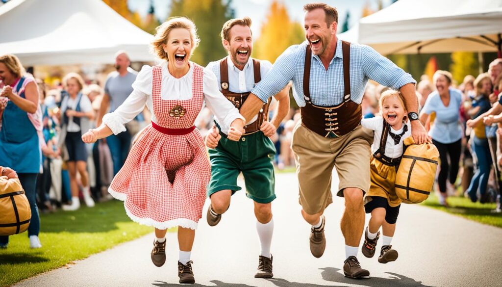 Family enjoying Oktoberfest races Family enjoying Oktoberfest races