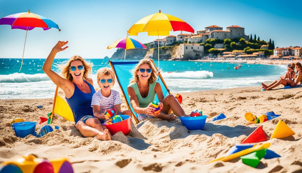 Family enjoying the beach in Ulcinj Family enjoying the beach in Ulcinj