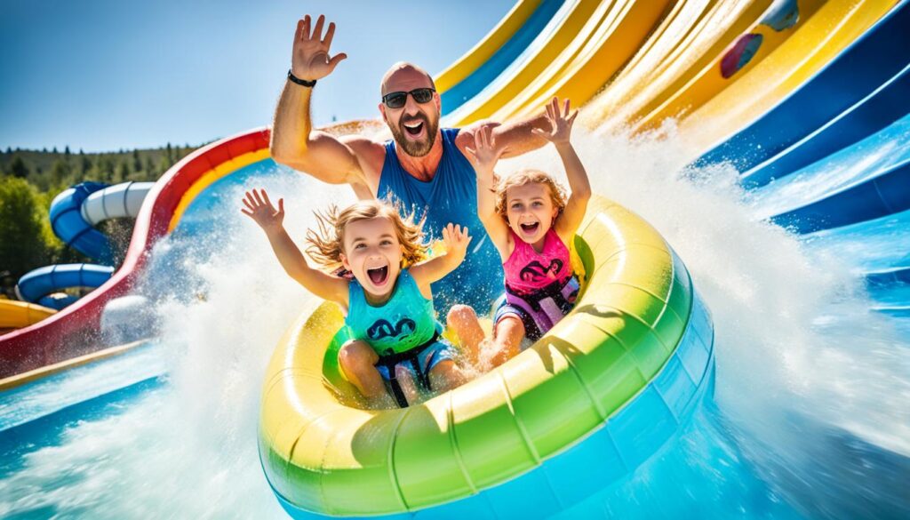 Family enjoying water slide at Aqua Park Macedonia