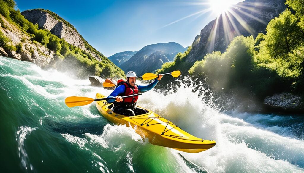Kayaking on the Neretva River near Mostar Kayaking on the Neretva River near Mostar