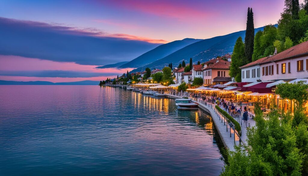 Lakeside promenade in Struga Lakeside promenade in Struga