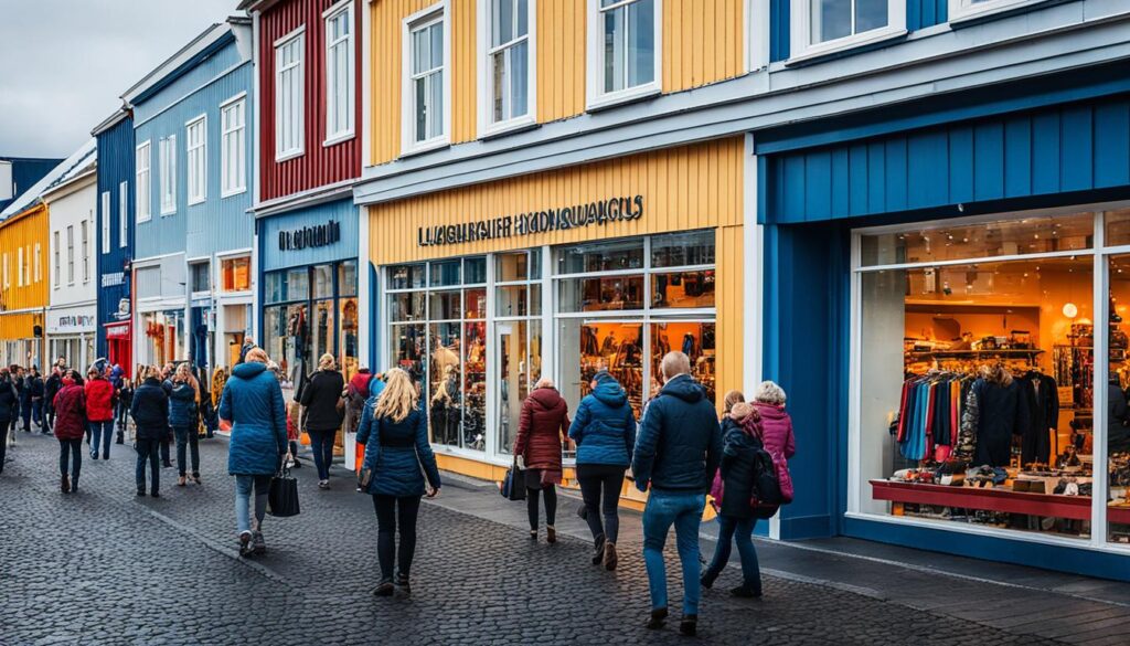 Laugavegur shopping scene Laugavegur shopping scene
